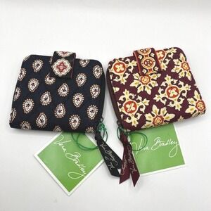 Vera Bradley Quilted Mini Wallet‎ Lot of 2 Black Paisley Burgundy Medallion NWT